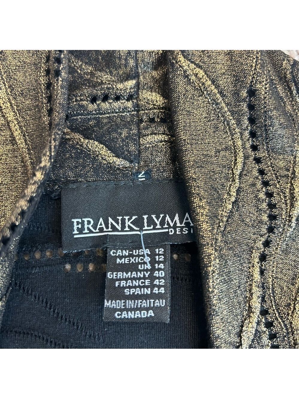 FRANK Lyman gold bronze metallic asymmetrical open front jacket Sz 12 NWOT - Picture 6 of 10